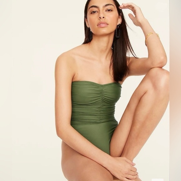 NWT J. Crew Safari Green Ruched One-Piece Swimsuit with Removable Straps 22 (3X) - Picture 2 of 16